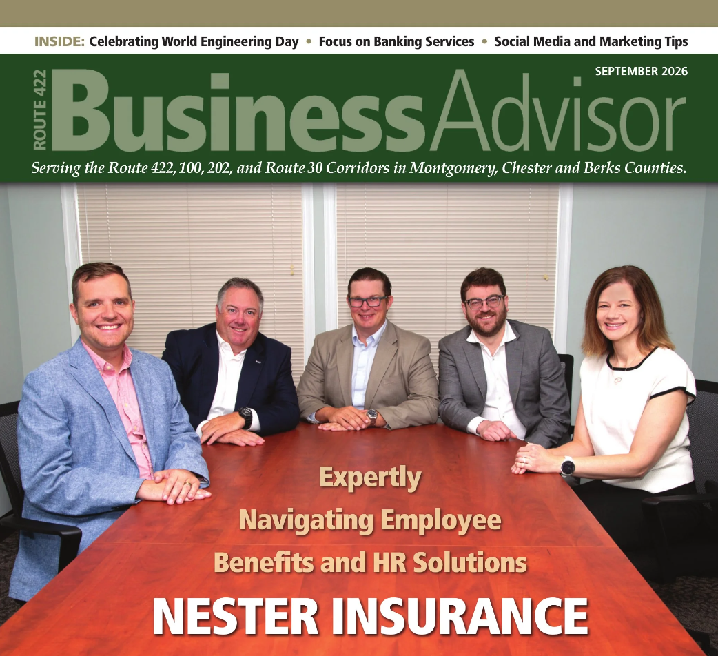 September 2026 Route 422 Business Advisor cover featuring the Nester Insurance team